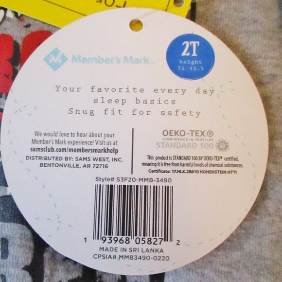 Members Mark Boys 4 piece pajama set, Black&Yellow Dinosaur Glow in the Dark 2T - Picture 12 of 13